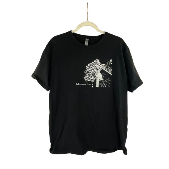 Next Level Black Graphic Print T-Shirt "Lake Over Fire" Design Oversized Goth - Picture 4 of 4